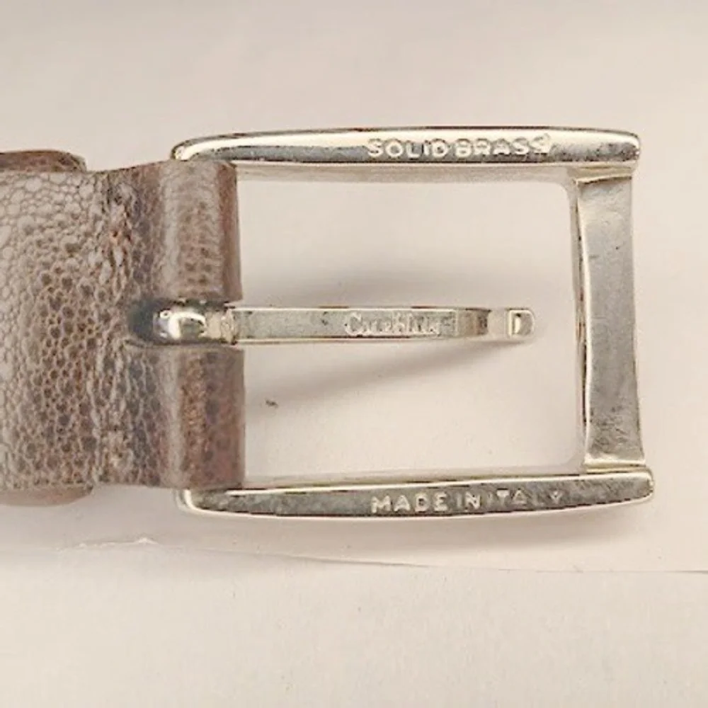 Cole Haan Leather Belt Mens 42 Brown Excellent Pebbled Solid Brass Italy A08526